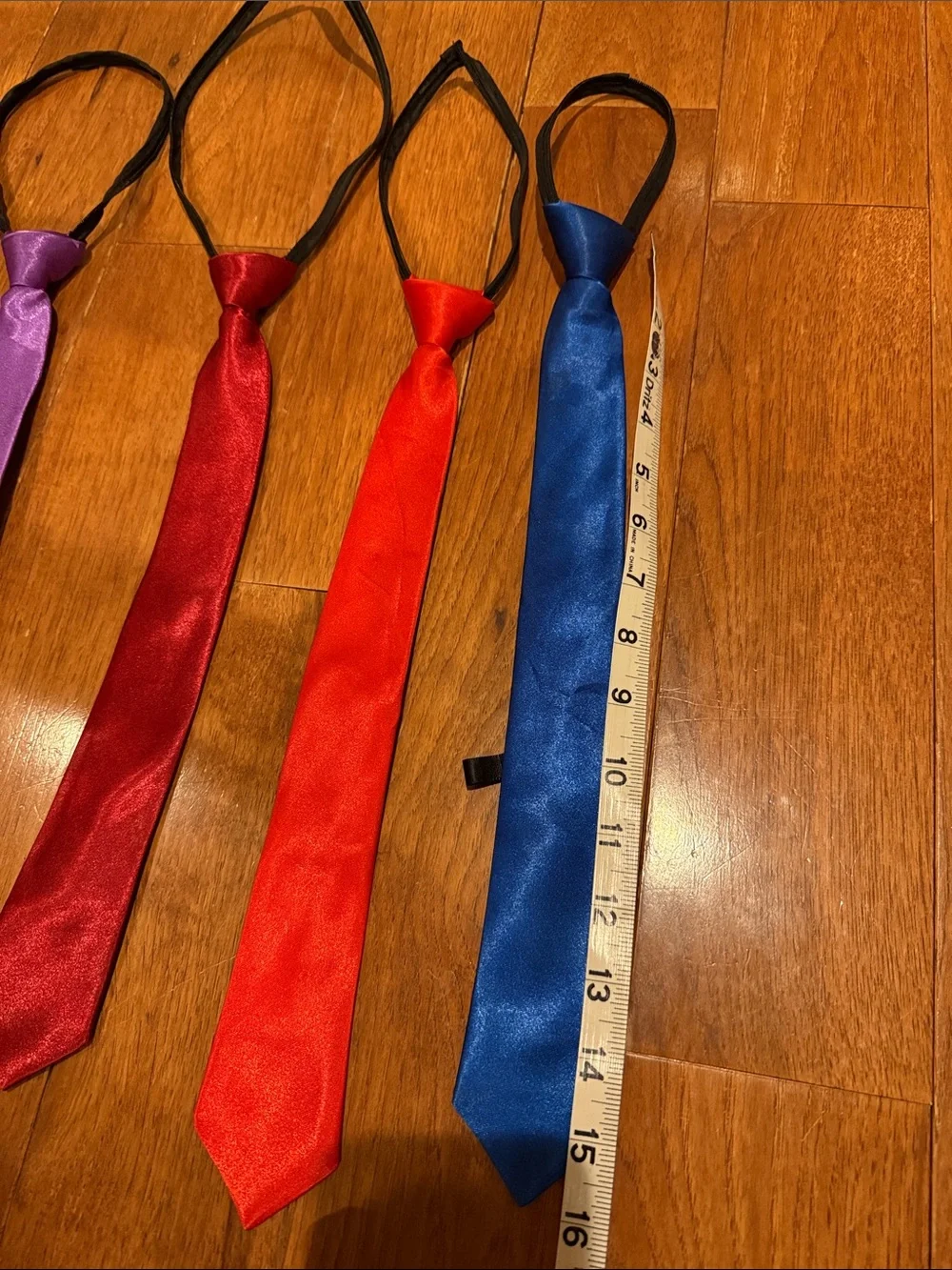 Set of 4 Satin Adjustable Youth Neckties in Purple, Red, Orange and Blue